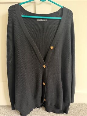 Black Oversized V-Neck Button Cardigan